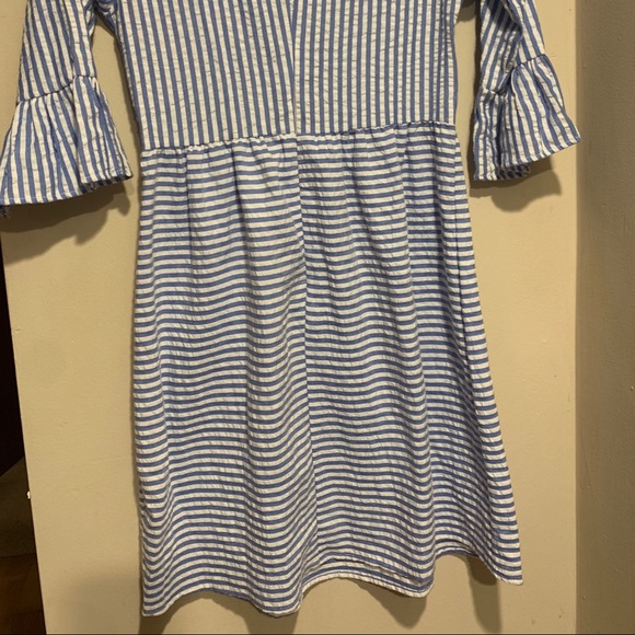 Blue striped seersucker dress ruffle sleeves - Picture 5 of 7